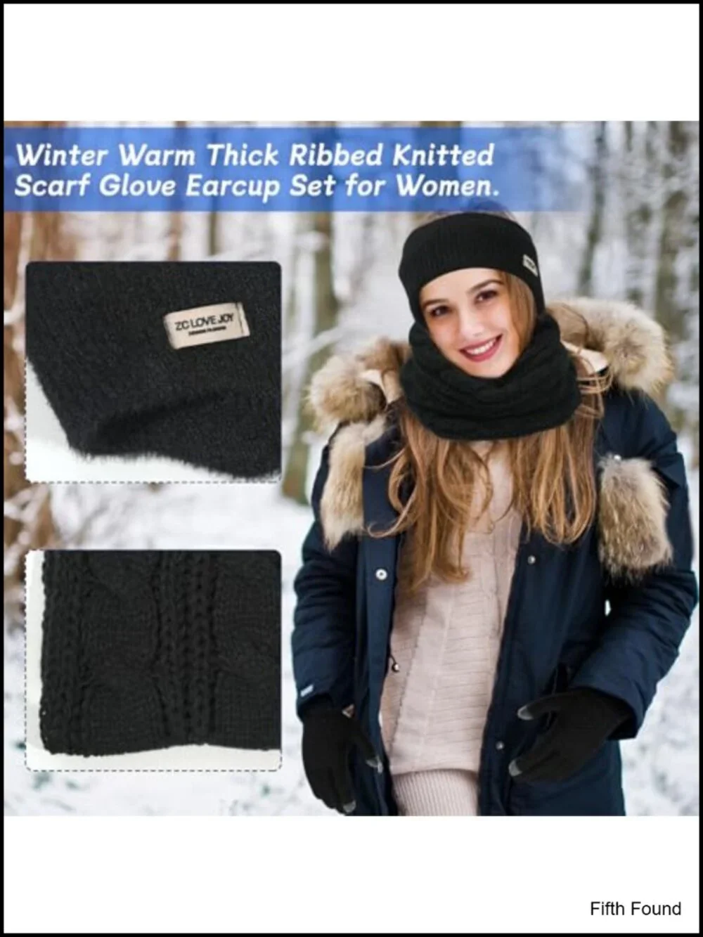 Womens Winter Infinity Scarf Ear Muffs Touchscreen Gloves 3pc Set Acrylic